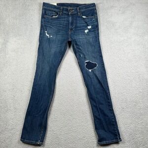 Hollister Mens Slim Fit Distressed Jeans Dark Wash Patched Rip 32x34 Y2K